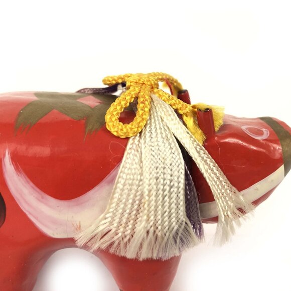 Japanese Red Cow Pair Vintage AKABEKO papier-mâché Lucky Charm Hand Made Folk - Picture 5 of 9